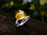 Sterling Silver and Natural Amber Butterfly Ring