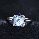 Luxury Sky Blue Topaz and Sapphire Ring Sterling Silver Ring