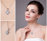 Luxury 1.79 ct Sky Blue Topaz and 4 Sapphires Sterling Silver Pendant