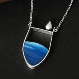 Handmade Penguin & Natural Ocean Agate Stone Necklace Handmade Penguin & Natural Ocean Agate Stone Necklace