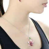 Gorgeous Rose Enamel Flower Silver Pendant