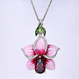 Gorgeous Rose Enamel Flower Silver Pendant