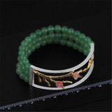 Hand crafted Silver Floral Bracelet with Natural Aventurine Stone Beads