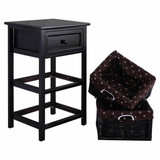 3-Tier 1-Drawer  End Table | Night Stand with 2 Wicker Baskets - Set of 2 in Black
