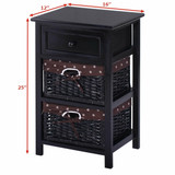 3-Tier 1-Drawer  End Table | Night Stand with 2 Wicker Baskets - Set of 2 in Black
