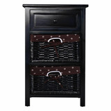 3-Tier 1-Drawer  End Table | Night Stand with 2 Wicker Baskets - Set of 2 in Black