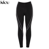 Kliou women fitness sporting two pieces set letter print turtleneck top leggings striped patchwork 2020