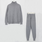 Wixra Women's Sweater Suit and Sets Turtleneck Long Sleeve Sweaters+Pockets Long Trousers 2PCS