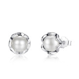 BAMOER 925 Sterling Silver Cultured Elegance Stud Earrings With White Fresh Water Cultured Pearl