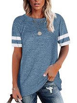 Women's Pure Color Stripe Crewneck T-Shirt