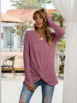 Women's  V-neck Waffle Knitted Sweater