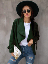 Women Solid Suede Trench Coat