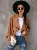 Women Solid Suede Trench Coat