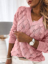 Women's Hollow V-neck Knitted Sweater