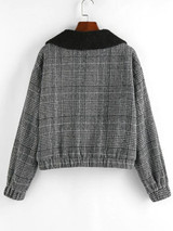 Houndstooth Plaid Teddy Lined Drop Shoulder Jacket