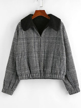 Houndstooth Plaid Teddy Lined Drop Shoulder Jacket