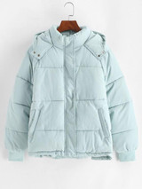 Hooded Raglan Sleeve Pocket Zip Puffer Coat