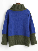 High Low Color Block Turtleneck Sweater