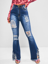 Fringed Distressed High Waisted Flare Jeans Fringed Distressed High Waisted Flare Jeans