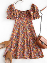 Floral Smocked Puff Sleeve Milkmaid Dress