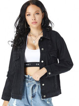 Distressed Drop Shoulder Chest Pocket Denim Jacket