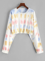 Crew Neck Cropped Tie Dye Sweater
