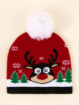 Christmas Elk Pattern Pom Pom Hat