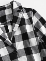 Button Up High Low Slit Plaid Shirt