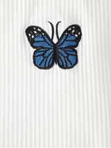 Faux Pearl Ribbed Butterfly Embroidered Cami Top