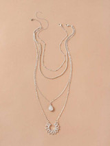 2pcs Waterdrop & Flower Pendant Necklace