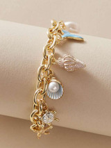 1pc Shell & Faux Pearl Chain Bracelet
