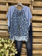 2021 Fashion Blue Leopard Print Short Sleeve Top