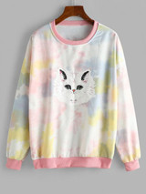 Tie Dye Funny Cat Oversized Drop Shoulder Sweatshirt