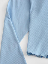 Ribbed Lettuce Trim Button Up T-shirt