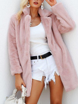 Lapel Collar Open Front Belted Teddy Coat