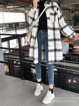 Drop Shoulder Curved Hem Plaid Coat