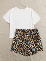 Plus Butterfly Print Top & Leopard Shorts PJ Set