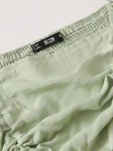 Ruched Drawstring Knot Shirred Crop Top