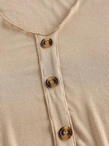 Mock Button Lettuce-trim Ribbed Top