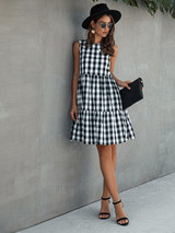 Buffalo Plaid Sleeveless Ruffle Hem Babydoll Dress