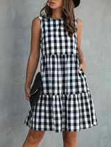 Buffalo Plaid Sleeveless Ruffle Hem Babydoll Dress