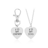 2pcs/set Gold Silver Heart I Love My Owner Dog Necklace Keychain Fashion Animal Best Friends Jewelry