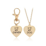 2pcs/set Gold Silver Heart I Love My Owner Dog Necklace Keychain Fashion Animal Best Friends Jewelry