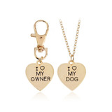 2pcs/set Gold Silver Heart I Love My Owner Dog Necklace Keychain Fashion Animal Best Friends Jewelry