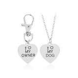 2pcs/set Gold Silver Heart I Love My Owner Dog Necklace Keychain Fashion Animal Best Friends Jewelry
