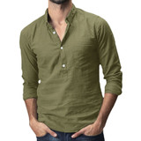 Men's Baggy Cotton Linen Solid Multi-Pocket Shirts