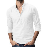 Men's Baggy Cotton Linen Solid Multi-Pocket Shirts