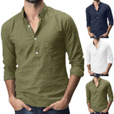 Men's Baggy Cotton Linen Solid Multi-Pocket Shirts