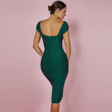Green Off-Shoulder Knee Length Bandage Dress