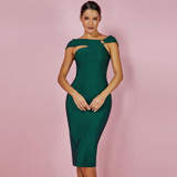 Green Off-Shoulder Knee Length Bandage Dress